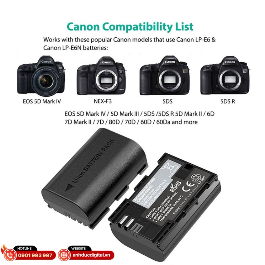 Ravpower kèm 2 pin for Canon LP-E6, LP-E6N (3)