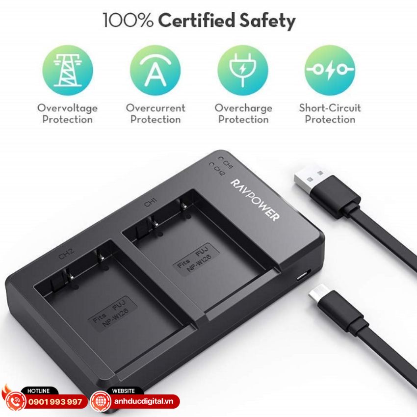 Bộ sạc đôi Ravpower kèm 2 pin Fujifilm NP - W126S (2)