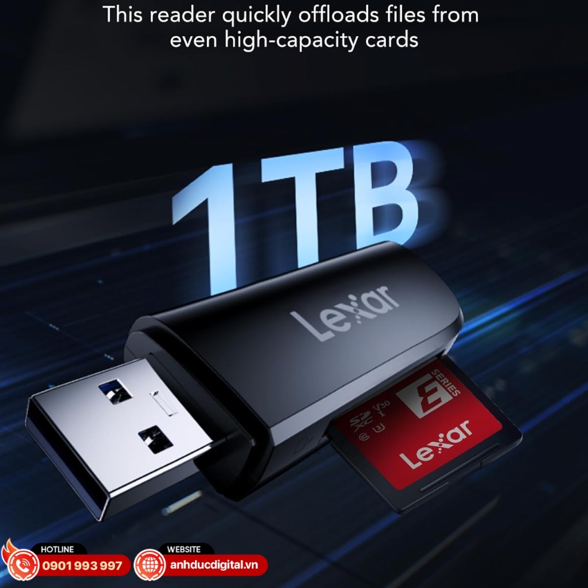 Lexar Dual-Slot USB-A Reader tương thích với thẻ nhớ lên tới 1TB