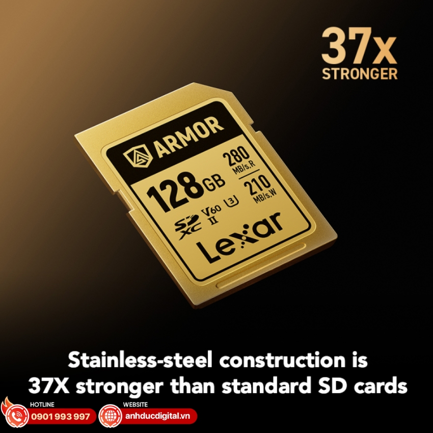 Lexar ARMOR GOLD SDXC UHS-I chịu lực lên đến 370 Newton