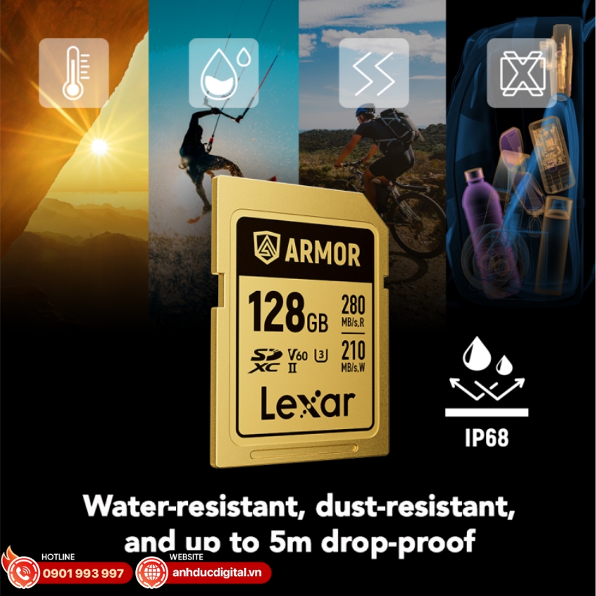 Lexar ARMOR GOLD SDXC UHS-II chống bụi và chống nước IP68