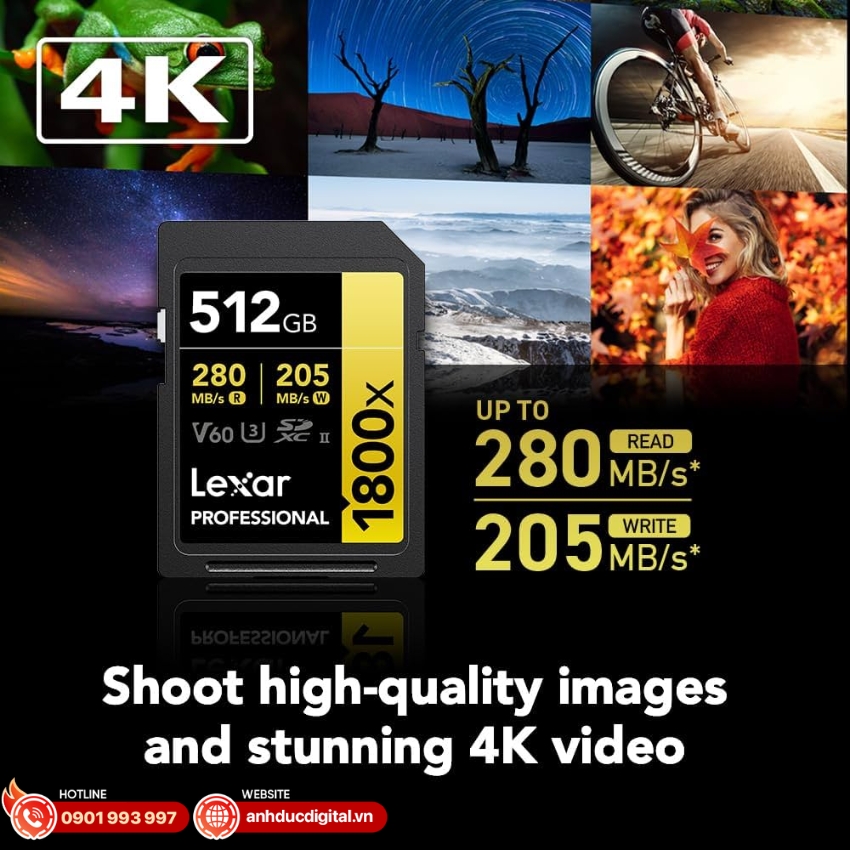 Lexar Professional 1800x SDXC UHS-II quay video 4K chất lượng cao