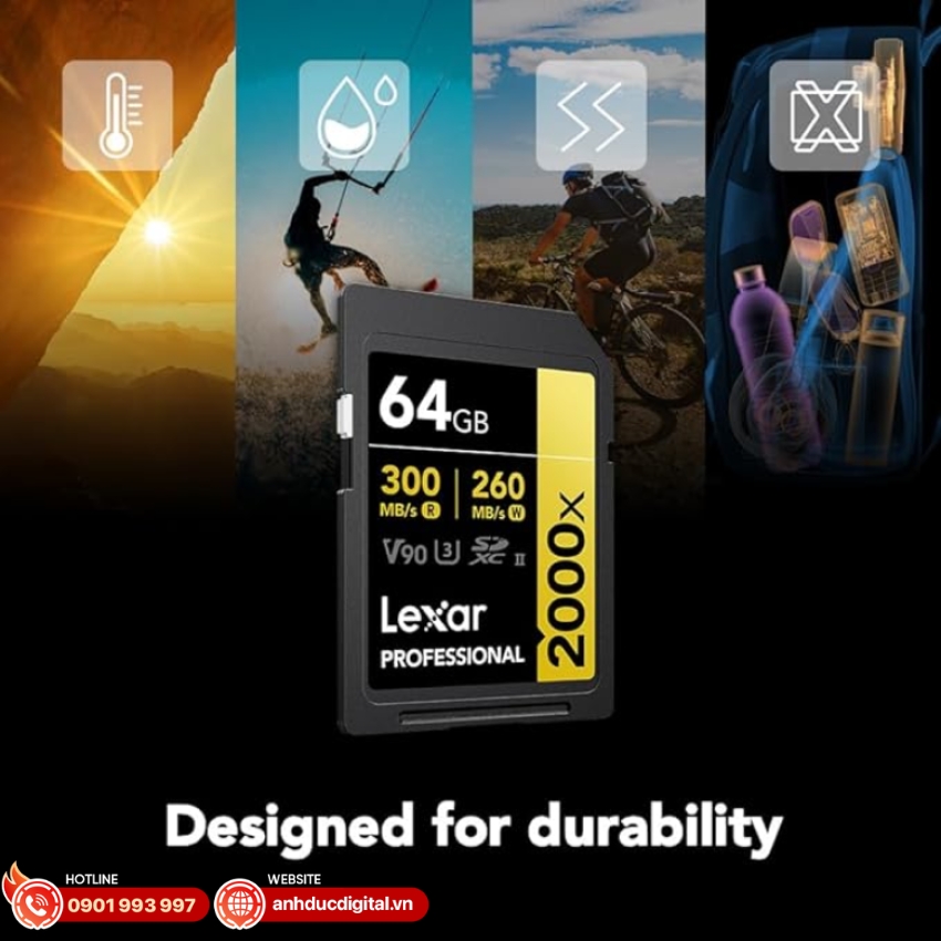 Lexar Professional 2000x SDHC/SDXC UHS-II được thiết kế với độ bền vượt trội