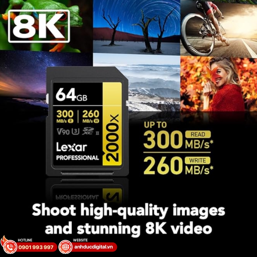 Lexar Professional 2000x SDHC/SDXC UHS-II đáp ứng nhu cầu quay video 8K, 4K UHD hoặc chụp liên tiếp tốc độ cao