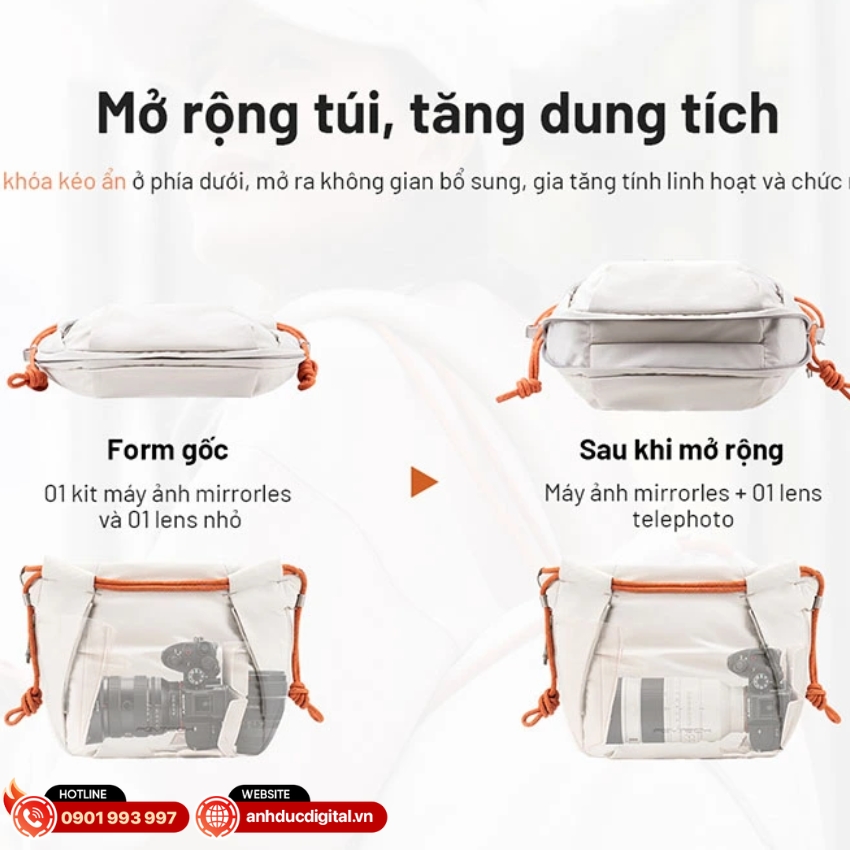 Túi máy ảnh OneGo Rope có khoang chứa mở rộng thông minh