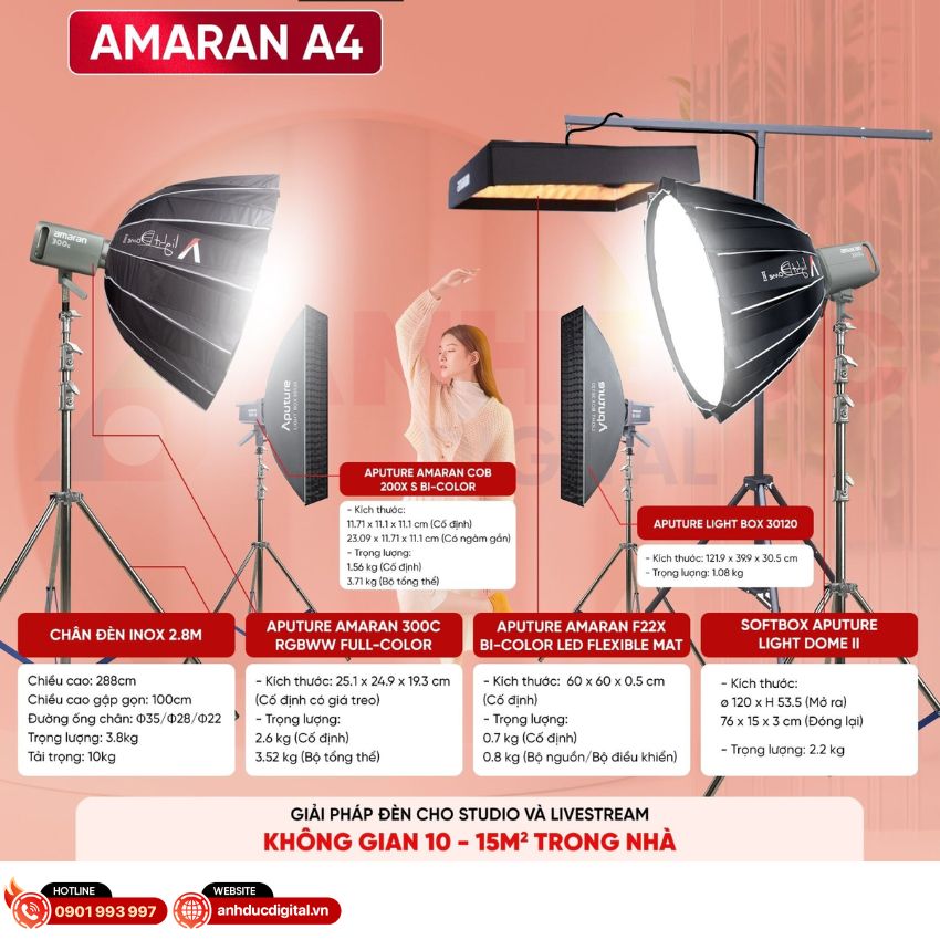 Hướng dẫn set-up Combo đèn livestream Amaran A4 cho không gian 10 - 15m²