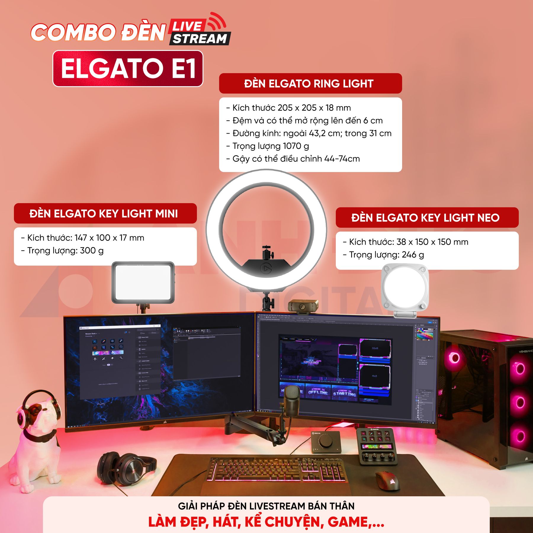 Combo đèn livestream Elgato E1 2