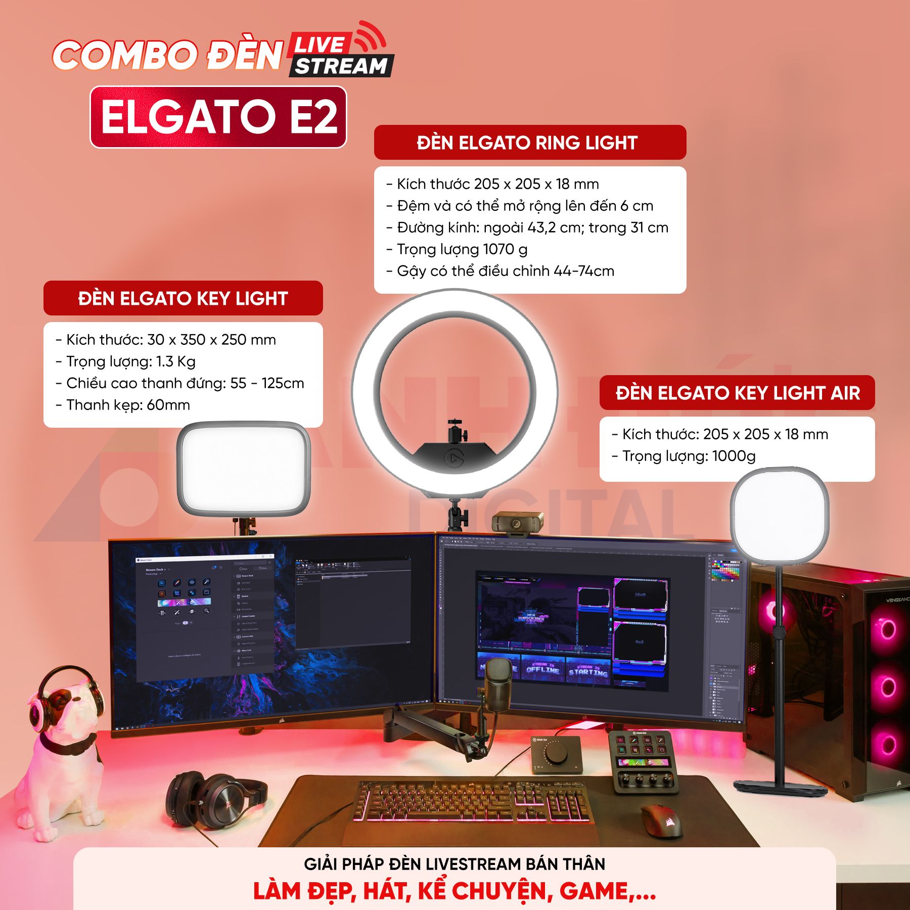 Combo đèn livestream Elgato E2 2