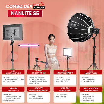 Combo đèn livestream NanLite S5 (Chính Hãng)