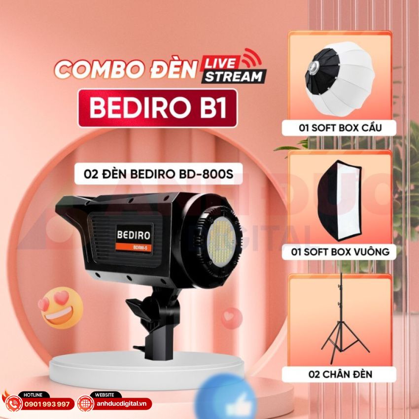 Bộ Đèn Chụp Studio Soft Cầu và vuông Bediro BD-800S \