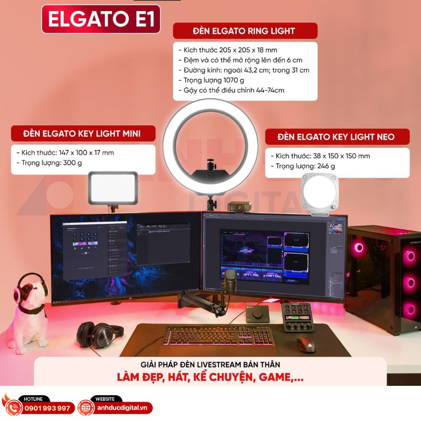 Combo đèn livestream Elgato E1