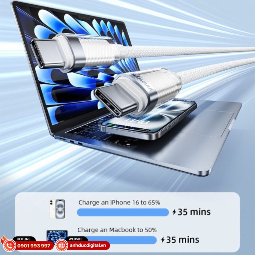 Cáp Innostyle CryStalShine hỗ trợ sạc nhanh 60W