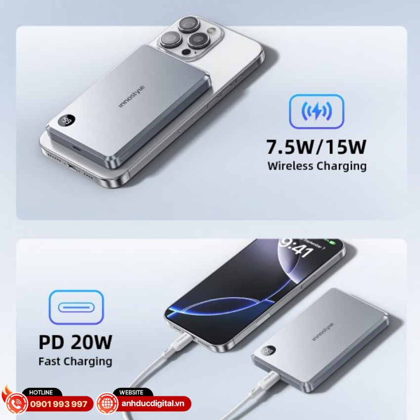 Sạc dự phòng Innostyle MagSlim Premium 10000 - IMS10K hỗ trợ công nghệ sạc nhanh Power Delivery 20W