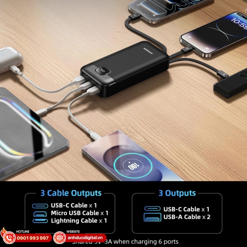 Sạc dự ph&ograve;ng Innostyle MultiCharge Go 20.000mAh hỗ trợ sạc đồng thời nhiều thiết bị một c&aacute;ch ổn định