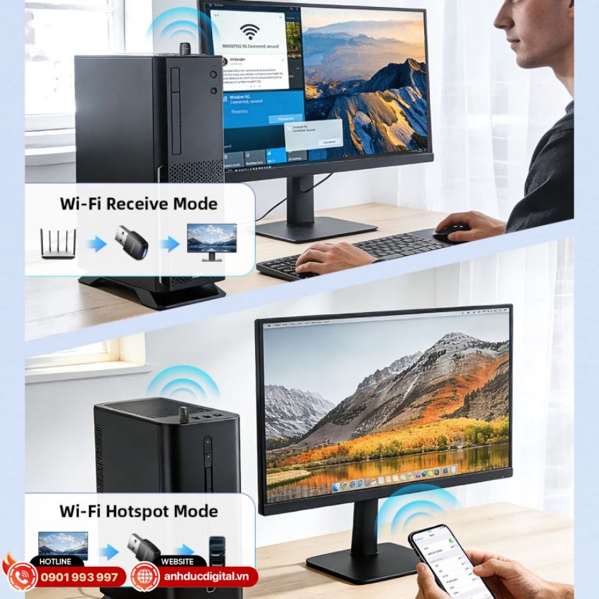 Cổng chuyển Innostyle NexaLink USB-A to WiFi &ndash; AWF6 hỗ trợ tốt tr&ecirc;n nhiều hệ điều h&agrave;nh