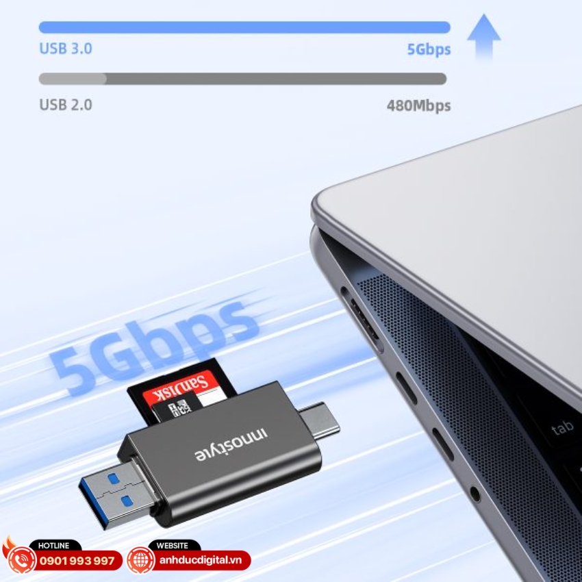 Cổng chuyển OTG Innostyle NexaLink CA-ST3 hỗ trợ chuẩn USB 3.0 l&ecirc;n đến 5Gbps