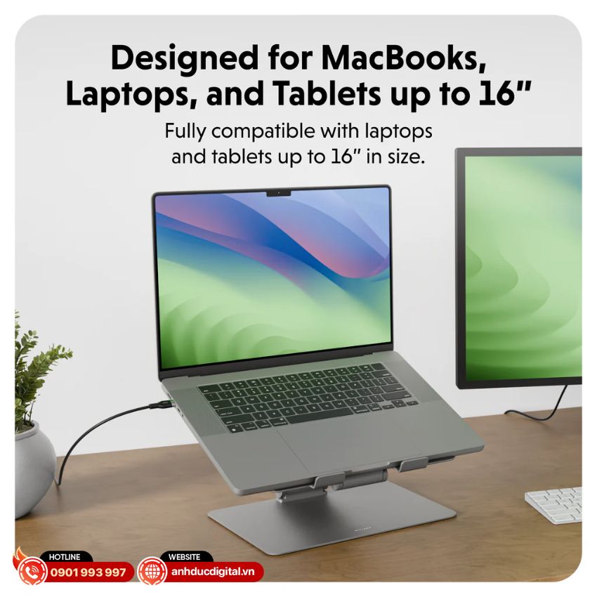 HyperSpace Ergonomic Laptop Stand chịu tải kích thước máy tính lên đến 16inch