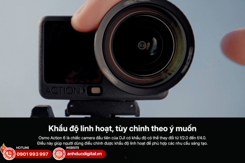 DJI Osmo Action 6 là mẫu camera hành động đầu tiên sở hữu khẩu độ có thể thay đổi 