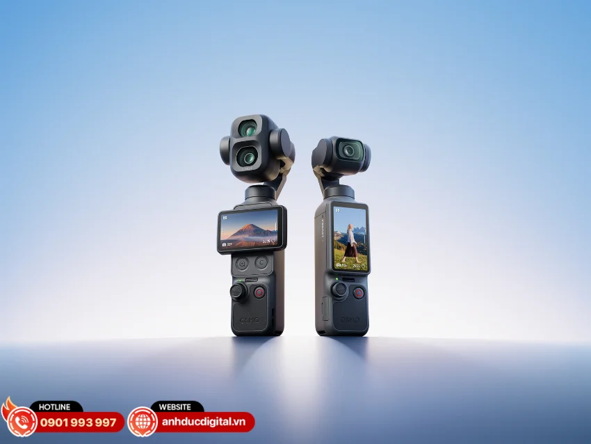 DJI Osmo Pocket 4P được trang bị hệ thống camera k&eacute;p với hai ti&ecirc;u cự 20mm v&agrave; 60mm
