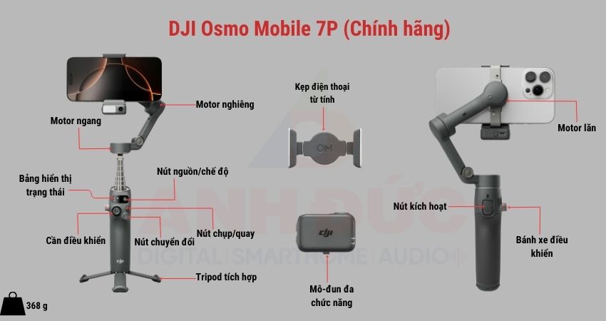 Thiết kế tổng quan sản phẩm DJI Osmo Mobile 7P