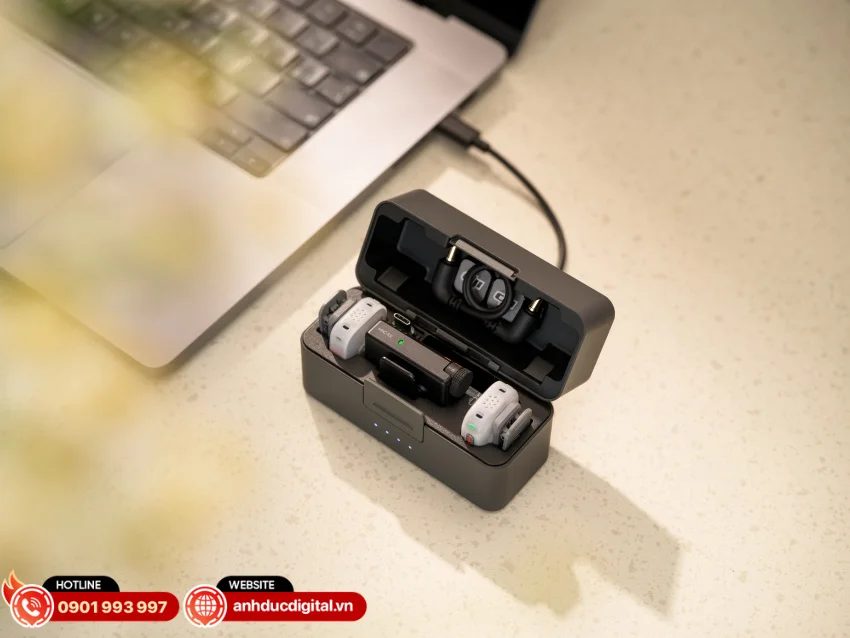 DJI Mic Mini 2S hỗ trợ tính năng sạc nhanh giúp thiết bị nhanh chóng quay trở lại hoạt động khi cần thiết