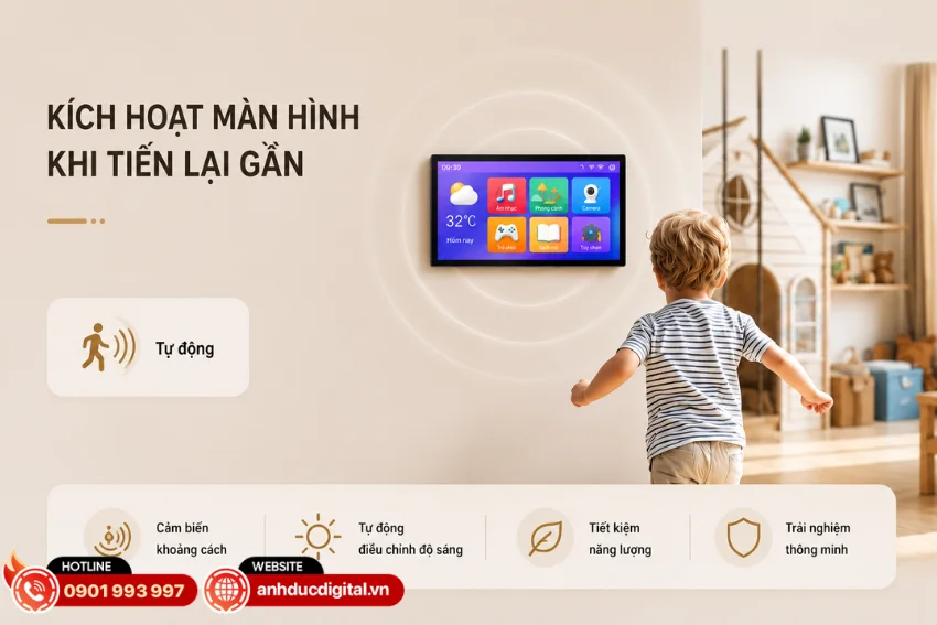 S1 Plus MP-K05D để bàn được trang bị cảm biến hiện diện giúp tự động kích hoạt màn hình khi có người đến gần