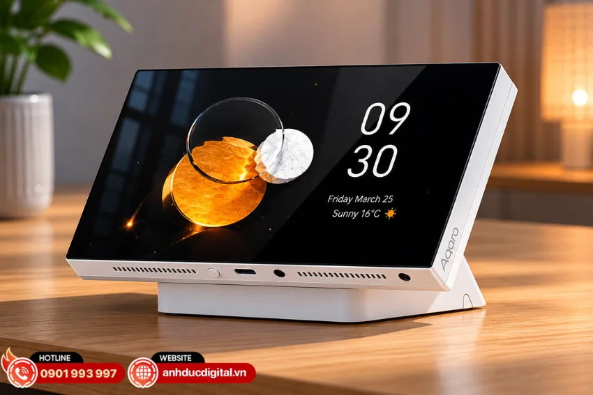 Aqara Panel Hub S1 Plus MP-K05D phiên bản để bàn sở hữu thiết kế hiện đại với chân đế nghiêng