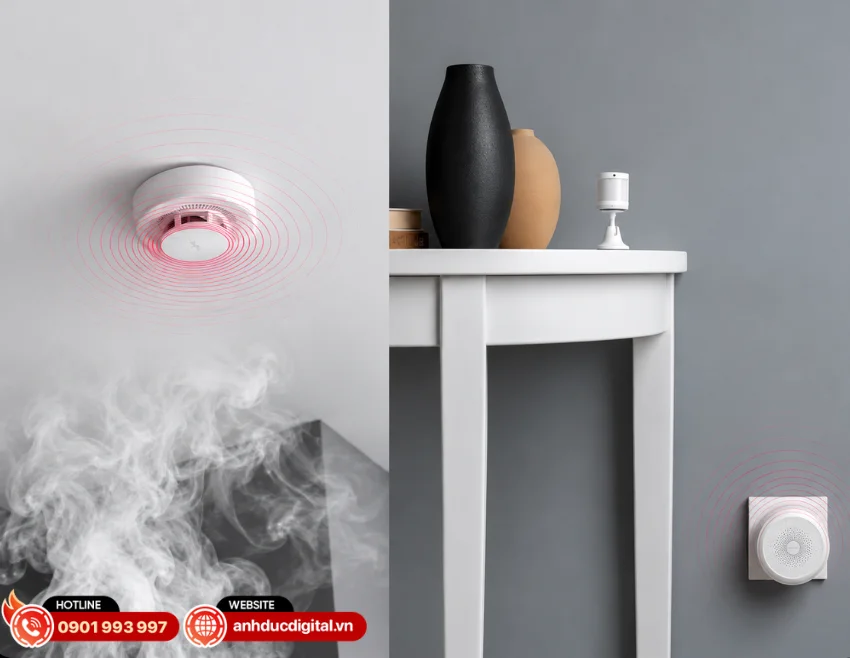 Aqara SD-S01D sẽ phát còi báo động tích hợp có âm lượng lên đến 85 dB kết hợp với đèn LED nhấp nháy