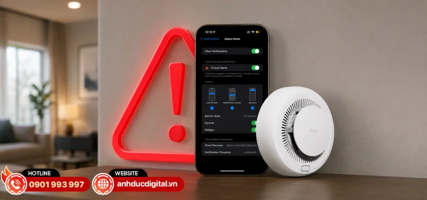 Cảm biến khói có thể gửi thông báo tức thì đến điện thoại thông qua ứng dụng Aqara Home