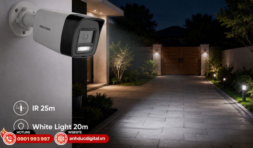 Hồng ngoại l&ecirc;n đến 25m, &aacute;nh s&aacute;ng trắng đến 20m