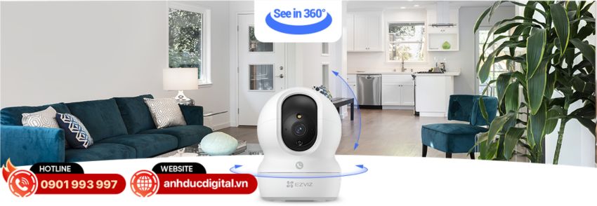 Camera EZVIZ CP1 Pro 2K+ 4MP sở hữu khả năng quay qu&eacute;t linh hoạt với g&oacute;c xoay ngang 340&deg; v&agrave; xoay dọc 55&deg;