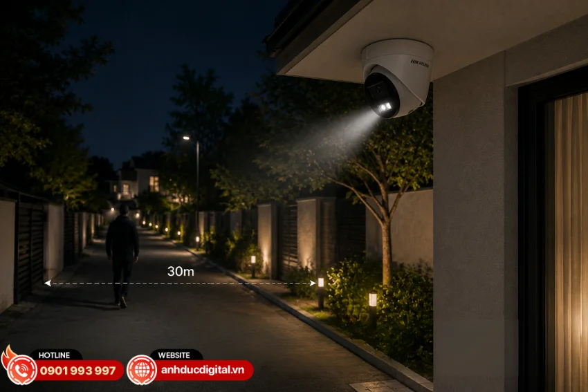 Hikvision DS-2CD1343G2-LIUF 4MP tích hợp Smart Hybrid Light và tầm chiếu sáng lên đến 30m,