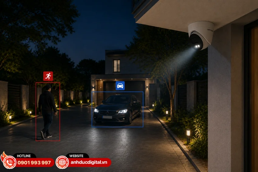DS-2CD1343G2-LIUF 4MP hỗ trợ công nghệ Human & Vehicle Detection giúp nhận diện chính xác người và phương tiện