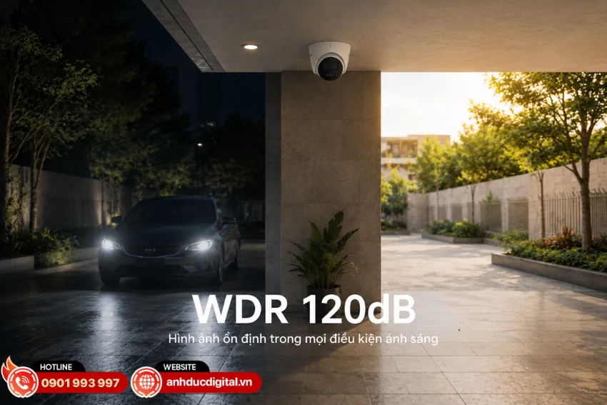 Camera IP Hikvision DS-2CD1343G2-LIUF 4MP trang bị WDR 120dB giúp cân bằng vùng sáng và vùng tối