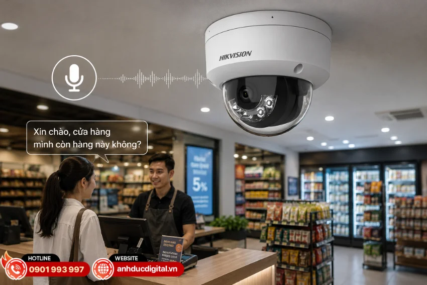Camera DS-2CD1143G2-LIU tích hợp micro cho phép ghi âm đồng thời với hình ảnh