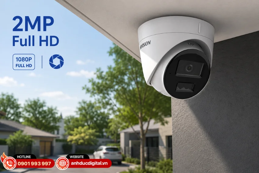 Camera IP Hikvision DS-2CD1323G2-LIU được trang bị độ phân giải 2MP Full HD (1920 × 1080)