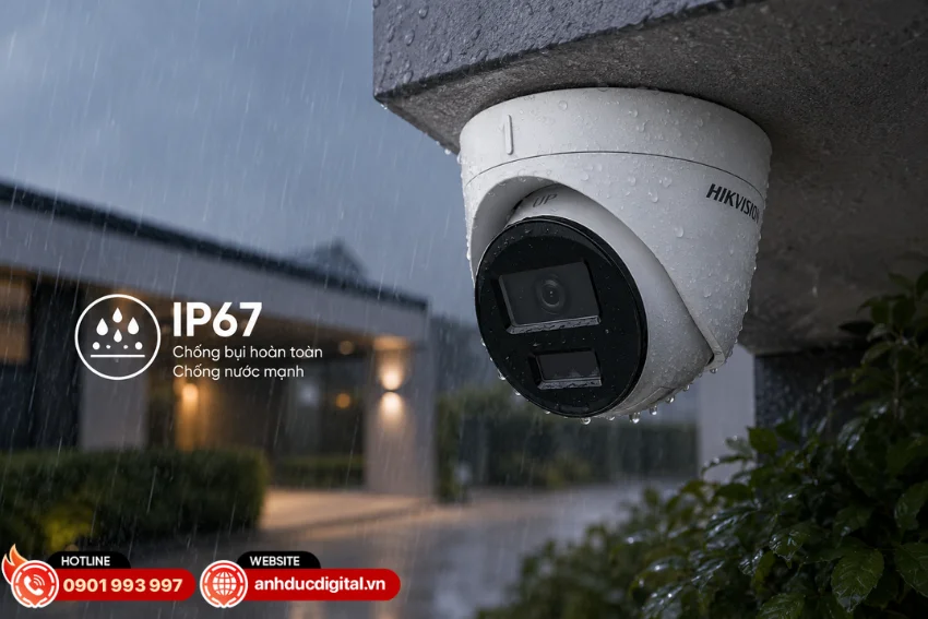Camera IP Hikvision DS-2CD1323G2-LIU sở hữu thiết kế turret nhỏ gọn đạt chuẩn bảo vệ IP67
