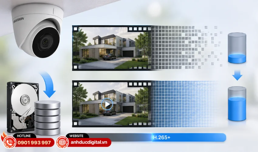Công nghệ nén H.265+ giúp tiết kiệm dung lượng lưu trữ