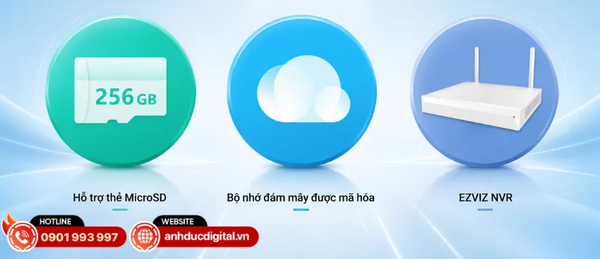 EZVIZ C3W hỗ trợ nhiều phương thức lưu trữ để đ&aacute;p ứng nhu cầu sử dụng kh&aacute;c nhau