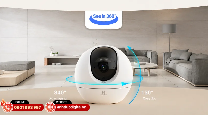 EZVIZ C6c 4K hỗ trợ quay ngang 340&deg; v&agrave; xoay dọc 130&deg;