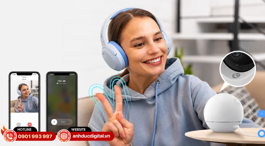 EZVIZ C6c 4K t&iacute;ch hợp micro k&eacute;p v&agrave; loa, hỗ trợ đ&agrave;m thoại hai chiều r&otilde; r&agrave;ng
