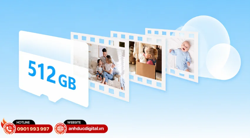 EZVIZ C6c 4K hỗ trợ thẻ nhớ MicroSD l&ecirc;n đến 512GB v&agrave; lưu trữ đ&aacute;m m&acirc;y EZVIZ CloudPlay