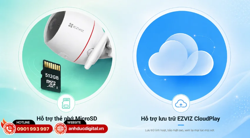 EZVIZ H3c 3K 5MP hỗ trợ kết nối WiFi 2.4GHz và cổng mạng RJ45