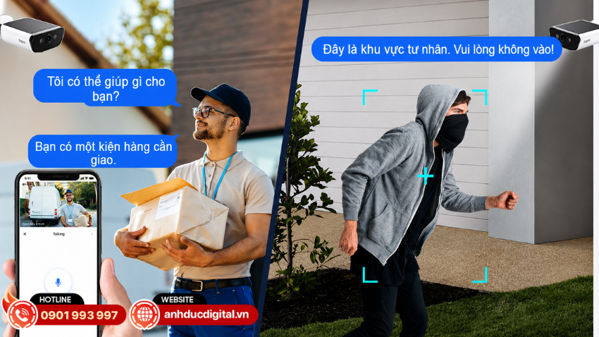 EZVIZ EB5 t&iacute;ch hợp micro v&agrave; loa&nbsp;cho ph&eacute;p đ&agrave;m thoại hai chiều trực tiếp qua ứng dụng tr&ecirc;n điện thoại