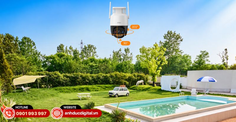 Imou Cruiser SC 4G 3MP hỗ trợ quay ngang l&ecirc;n đến 355&deg; v&agrave; xoay dọc từ 0&ndash;90&deg;