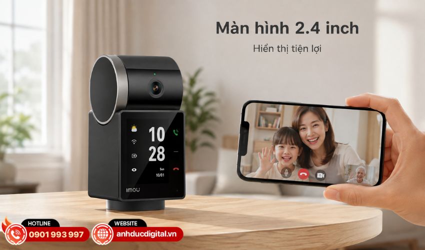 T&iacute;ch hợp m&agrave;n h&igrave;nh 2.4 inch ngay tr&ecirc;n camera