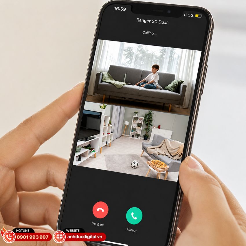 Ranger Dual Pro 6MP t&iacute;ch hợp micro v&agrave; loa, hỗ trợ đ&agrave;m thoại hai chiều ngay tr&ecirc;n thiết bị