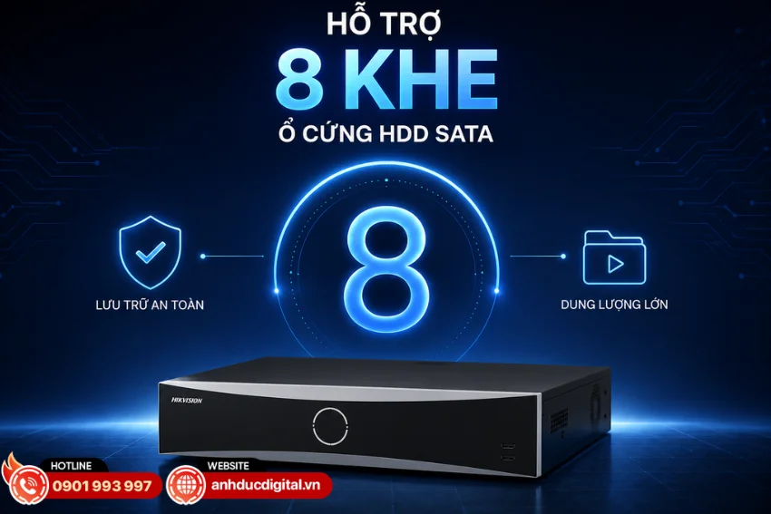 Hikvision DS-8616NXI-K8 hỗ trợ 8 khe ổ cứng HDD SATA