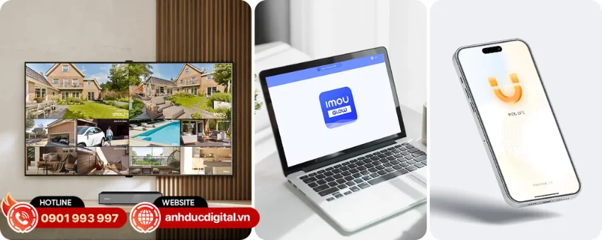 IMOU NVR-N110-8A0E hỗ trợ quản l&yacute;, xem trực tiếp v&agrave; xem lại video từ xa th&ocirc;ng qua ứng dụng Imou Life