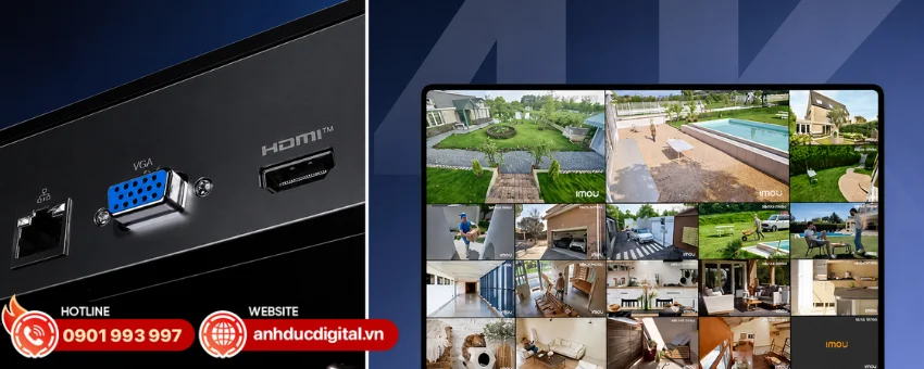 IMOU NVR-N110-8A0E hỗ trợ xuất h&igrave;nh qua hai cổng HDMI v&agrave; VGA